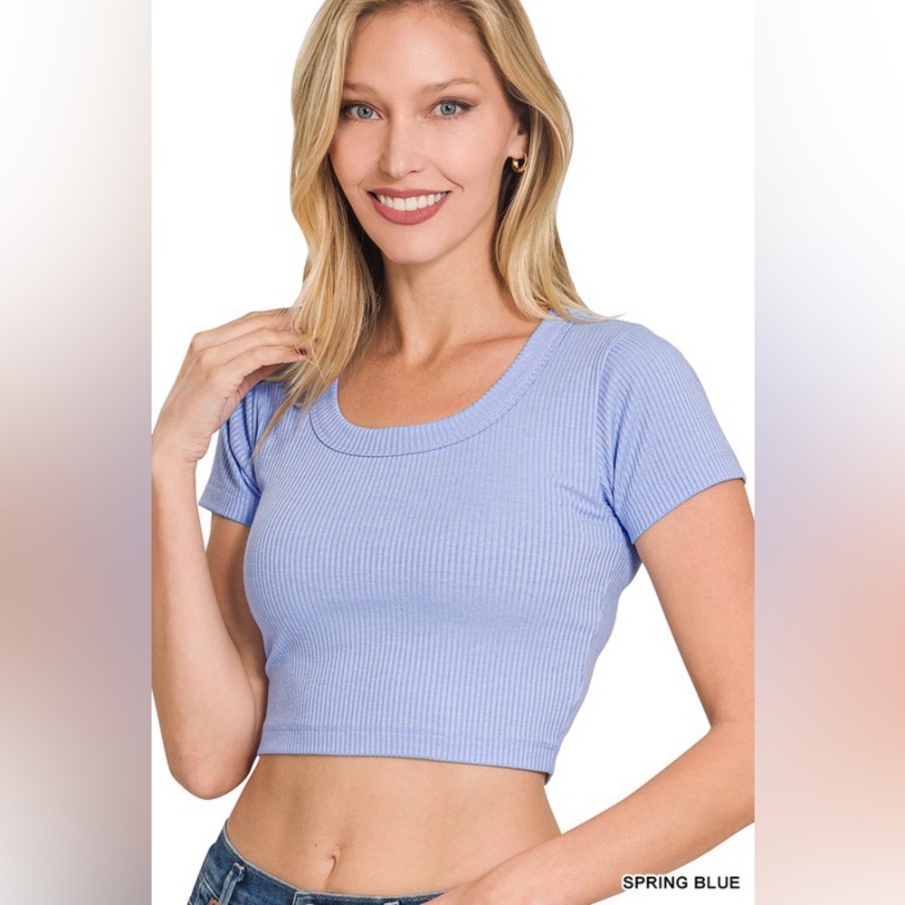 2/$5 Sale - Zenana Baby Blue Ribbed Crop Top